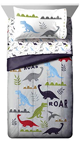 Jay Franco Trend Collector Dinosaur Roar 4 Piece Toddler Bed Set - Includes Comforter & Sheet Set - Super Soft Fade Resistant Microfiber Bedding