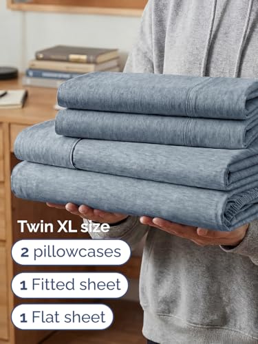 Image of Extra Deep Twin XL Sheet Set - 4 Piece Cooling Bed Sheets - Heathered Blue | Hotel Luxury Bed Sheets Set, Easy & Secure Fit, Ultra-Soft, Wrinkle & Fade Free, Comfy Sheets Set with Extra Deep Pockets