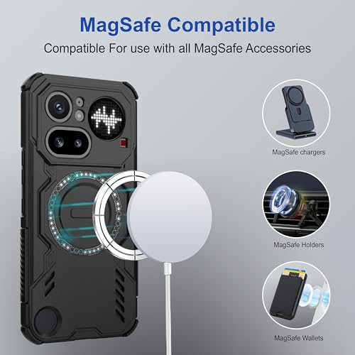 Image of amazon basics Back Case Cover for Nothing Phone (4a) Pro | Magnetic Case with Built-in Metal Ring | Supports MagSafe Charger, Wallet & Car Mount | Shockproof Hybrid PC + TPU | Black