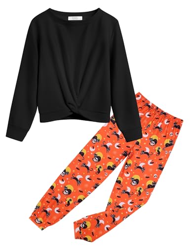 Image of Arshiner Girls 2 Piece Outfits Fashion Twist Front Tracksuit Long Sleeve Pullover Sweatshirt Sweatpants Jogger set Sweatsuit