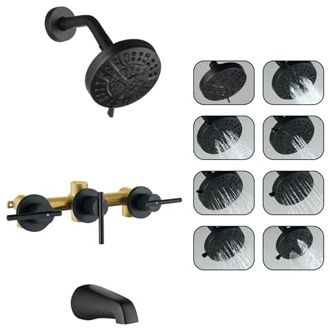 SUBEIXI 3 Handle Tub Shower Faucet Matte Black Tub and Shower Trim Kit Bathtub Shower Faucet Set with Tub Spout, Wall Mount Cover