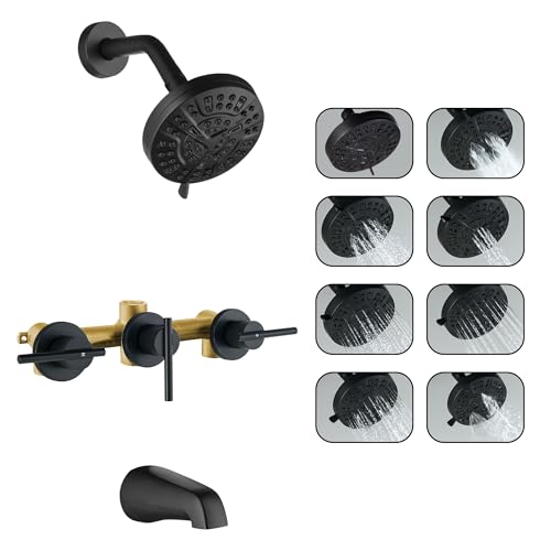 SUBEIXI 3 Handle Tub Shower Faucet Matte Black Tub and Shower Trim Kit Bathtub Shower Faucet Set with Tub Spout