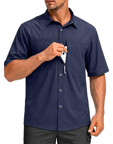 Image of G Gradual Men's Fishing Shirts with Zipper Pockets UPF 50+ Lightweight Cool Short Sleeve Button Down Shirts for Men Hiking