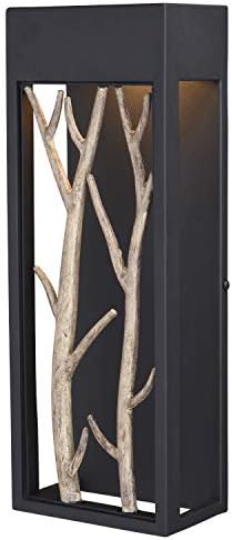 VAXCEL Ocala 15.5 in. H 1-Light Textured Black and Poplar Rustic Outdoor Wall Sconce Made of Durable Steel, Integrated LED, Dark Sky Compliant, Use for Exterior Porch Patio Front Door or Garage