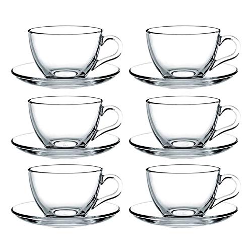 Image of Incrizma Imported Glass Tea Cup & Saucer Set Clear Cups, 220 ml Capacity - Durable - Tea Cup Set of 12 Pcs (6 Cups & 6 Saucers)