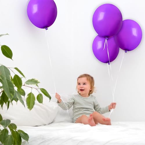 Image of Purple Balloons 100 Pack 12 inch Thicken Latex Matte Purple Balloons for Halloween Birthday Party Weddings Decorations