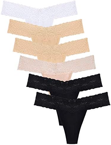 Sunm Boutique Lace Thongs for Women Thong Underwear Women Women's Thin Lace Panties T Back Low Waist Thongs for Women, Neutrals, Large