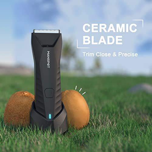Manspot Electric Groin Hair Trimmer, Ball Trimmer/Shaver, Replaceable Ceramic Blade Heads, Waterproof For Wet/Dry Use, Standing Recharge Dock, 90 Minutes Shaving After Fully Charged #TOP1