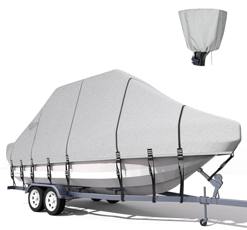 Trailerable T-Top Boat Cover Ture 1200D Solution Dyed Hard Top/T Top Boat Cover with 19 Windproof Straps, Motor Cover Fit 19'-21' Long Beam Width Up to 106' Center Console Boat with T Top Roof