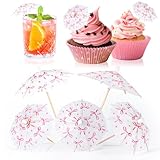 50Pcs White Bow Drink Cocktail Umbrellas - Cute Cocktail Picks for Coquette Party Decorations, Funny Umbrella Toothpicks for Birthday Bachelorette Baby Shower Bridal Shower