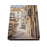 Premium Material & Durable: The Lisbon Tram lay flat notebook crafted with high-quality PU leather cover, offering a luxurious touch and excellent water resistance. Features durable stainless steel 6-ring binder clips that secure pages tightly, ensur...
