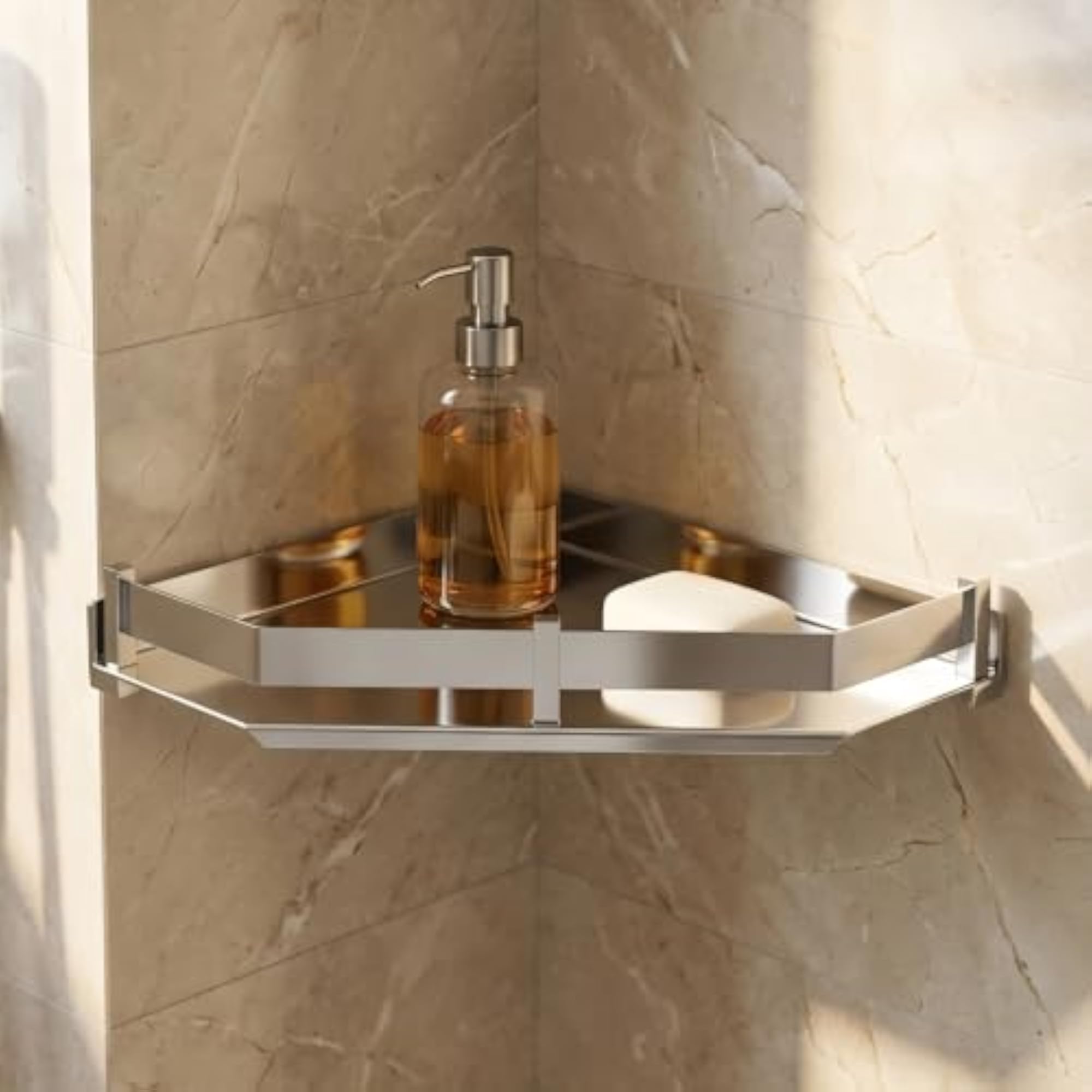 Stainless Steel Corner Shower Shelf, Chrome Finish