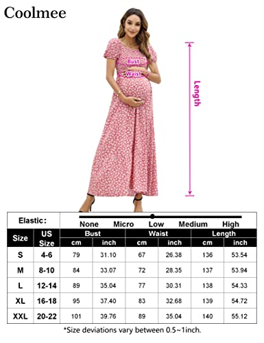 Coolmee Women's Smocked Elastic Waist Tiered Maxi Dress Square Neck Puff Sleeve Ruffle Maternity Maxi Dress Pinkdlf S #TOP7