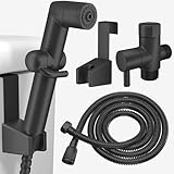 MIAOHUI Muslim Shower, Handheld Bidet Sprayer for Toilet, Cloth Diaper Sprayer, Health Faucet, Bum Gun with Hose and Holder, Wall or Tank Mount (Black)