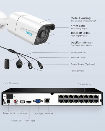 undefined REOLINK 4K Security Camera System, RLK16-800B8 8pcs H.265 PoE Wired with Person Vehicle Detection, 8MP/4K 16CH NVR with 4TB HDD for 24-7 Recording の商品画像 8