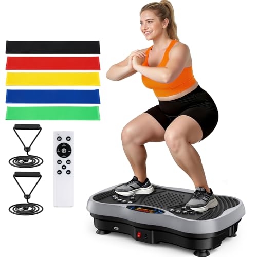 Image of Vibration Plate Exercise Machine, 130 Levels Full Body Workout Vibrating Plate for Lymphatic Drainage Weight Loss, 450 Lbs Capacity Shake Platform with Resistance Bands Bluetooth for Women Men