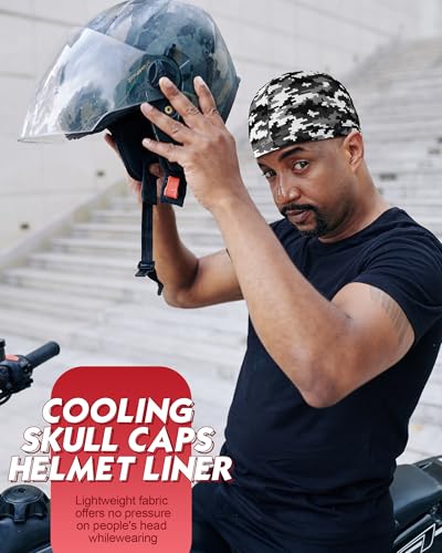 Image of 9 Pcs Cooling Skull Cap Camo Liner Sweat Wicking Lightweight Cycling Cap Running Hat for Men Women