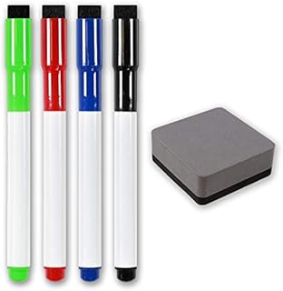 The Magnet Shop Whiteboard Marker, Magnetic Dry Wipe Pens with Eraser Tip for Home, Office and School. Works great with Dry Erase Meal Planners and Weekly Organisers. (Black/Grey Eraser, 4 Pack + 1)