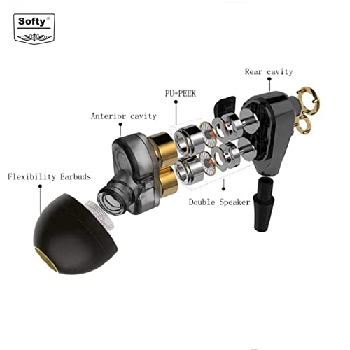 Image of SOFTY SEP-08 in-Ear Headset with MIC, for Music and Talk, Dual Speaker for Extra BASS Clear Sound, Special Design Black