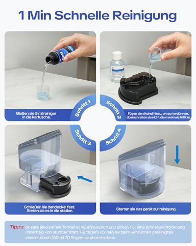 Wiederverwendbare Reinigungskartusche mit 70ml Reinigungslösung 7-monatiger Vorrat für Braun Clean & Renew CCR, Ersatz-Rasierer-Reinigungslösung für Clean&Charge Reinigungssystem, Alkoholfre