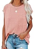 Dokotoo T-Shirt Damen Sommer Oberteile Rosa Basic Kurzarm Rundhals Tee Tops Casual Loose Shirts Blusen Medium