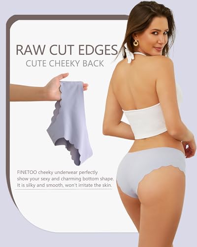 Image of FINETOO 6 pack Seamless Underwear for Women Sexy Low Rise Hipster Wave Edge No Show Bikini Panties Womens Cheeky S-XL