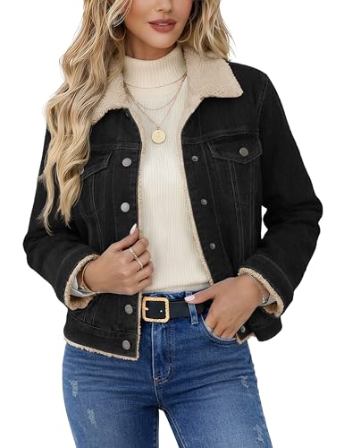 YUCOLEN Women's Denim Jacket Sherpa Lined Fleece Jean Coat Fur