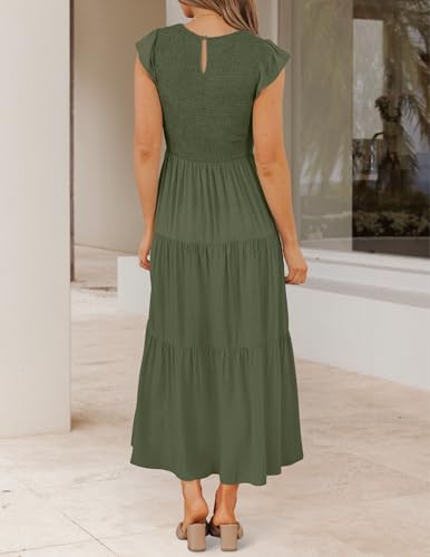 Image of ZESICA Women's 2026 Summer Casual Flutter Short Sleeve Smocked Midi Dress