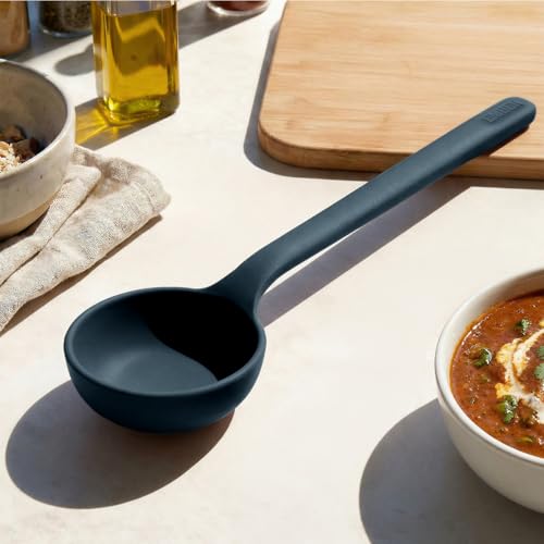 Image of Ember Cookware Silicone Ladle 30.5 cm | 230C Heat Resistant | Platinum Grade Food Safe Soup & Curry Ladle | Deep Bowl Serving Spoon for Cooking | Non Scratch Seamless Unibody Design | Blue