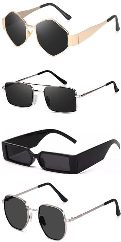 sheomy Unisex combo offer pack of 4 shades Unisex Fashion Sunglasses Set, 4 Pairs, Metal Frame, Black and Silver - Combo4-8653-picture-52