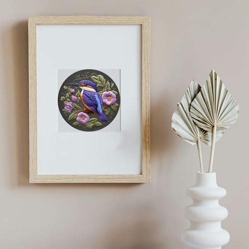 Image of FONNUY Embroidery Kit for Beginners, Birds with Flowers Pre-Stamped Pattern Kits for Adults with Hoop, Easy to Follow Color Thread Needlework, 8'' Hoop (Purple 1)
