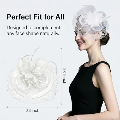 Tocado con velo para mujer con diadema de plumas y flor para bodas 4