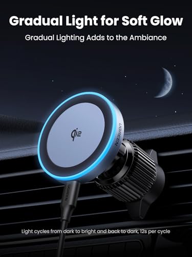 Image of UGREEN Qi2 Wireless Car Charger, 15W Fast Charging Strong Magnetic Car Phone Holder with LED Light for iPhone 17 /16 /15 /14 /13 /12 Series Car Accessories
