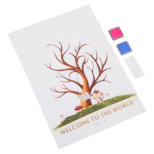 SUPVOX Juego de Fiesta Revelación de Género para Bebés Póster Árbol de Huellas Dactilares, 1 Set 2 Tintas Azul y Rosa y 1 Hoja de Pegatinas, Decoración para Shower y Recuerdos