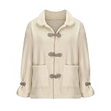 NSICBMNO Wintermäntel für Damen, Sherpa-Fleece-Jacken, Duffle-Mäntel, langärmelig, Kapuzenpullover, flauschiger Mantel, lässige Jacke, Trench-Overcoats mit Horn-Knebeln, 03#Beige, M