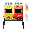 Drink Dispenser with Stand- Set of 2, 1 Gallon Glass Beverage Dispenser with Stainless Steel Spigot & Lid plus Ice Cylinder and Fruit Infuser, Drink Dispensers for Parties, Laundry Detergent Dispenser
