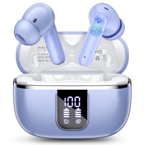 W70 Pro Auriculares Inalámbricos Bluetooth 5.4, Cascos Inalámbricos In-Ear con 46H de Batería y Pantalla LED, IPX7 Impermeable Auriculares Deportivos con 4 Micrófonos ENC para Android iOS. Azul