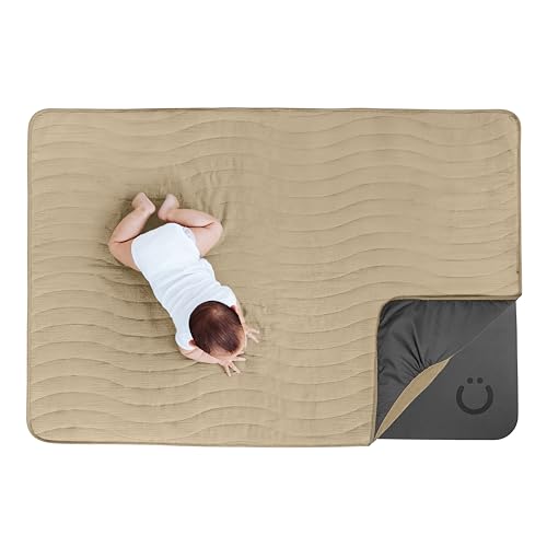 Image of Ubbi Baby Floor Mat, Thick Padded Tummy Time Play Mat for Babies & Toddlers, 40.5 x 56.5 Infant Activity Mat with Detachable Cotton Muslin Cover, Machine Washable & Foldable, Neutral Taupe