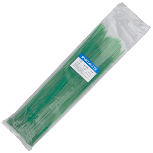 Image of 100 Pack Green Cable Ties, 300mm x 3.6mm Nylon Zip Ties