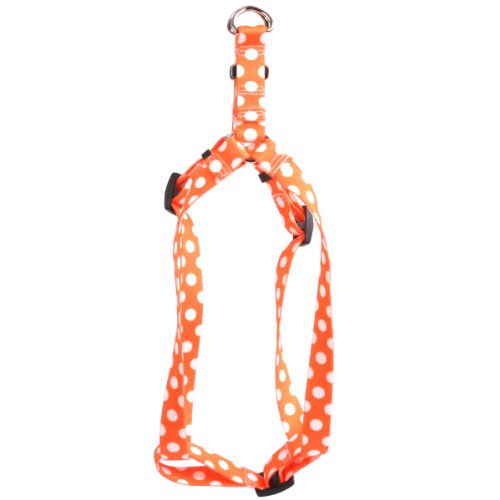 Image of Yellow Dog Design Tangerine Polka Dots 25-Feet to 40-Feet Step-in Harness, Large