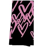 WAITPI Black Pink Preppy Kitchen Towels Decor, Trendy Heart Dish Hand Towels for Kitchen Bathroom Drying, Cute Wedding Gifts Decorative Kitchen Towels College Dorm Decor for Women Girls 16x24 Inch