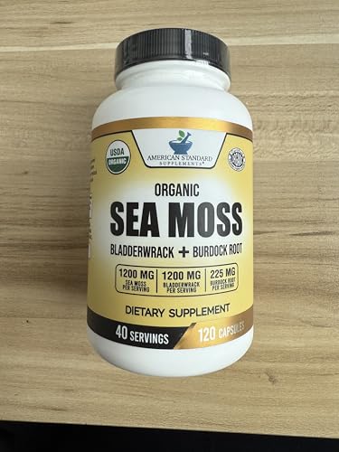 American Standard Supplements Organic Sea Moss, Bladderwrack & Burdock Root Capsules - 1200mg Sea Moss, 1200mg Bladderwrack, 225mg Burdock Root Per Serving - 120 Capsules, 40 Servings