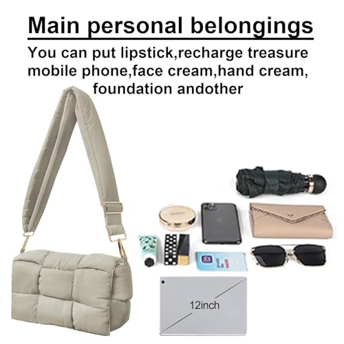 Image of Shoulder Bag Lightweight Puffer Tote Crossbody Bag Handwoven for Women | waterproof nylon, durable, soft padded texture, versatile for travel, work, weekend, everyday, adjustable strap