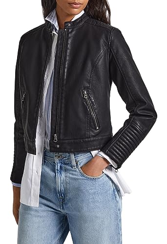 Pepe Jeans Nicole Jacket Biker, Negro (Black), L para Mujer