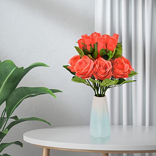 Softflame Artificial/Fake/Faux Flowers - Roses With 2 Blooms Coral 10Pcs For Wedding, Home, Party, Restaurant #TOP6
