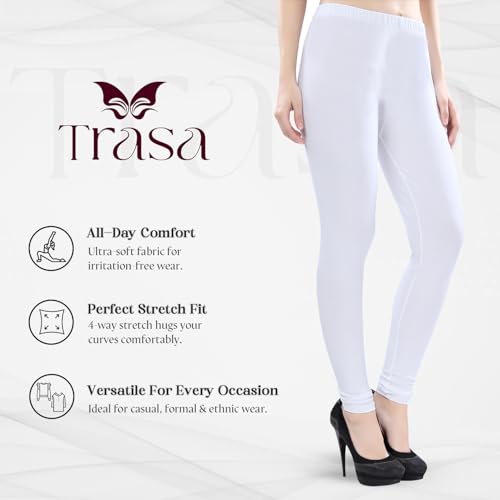 Image of TRASA Ultra Soft Cotton 4 Way Stretchable Churidar Solid Regular and Plus 20 Colours Leggings for Womens and Girls -Sizes :-M, L, XL, 2XL, 3XL, 4XL, 5XL, 6XL