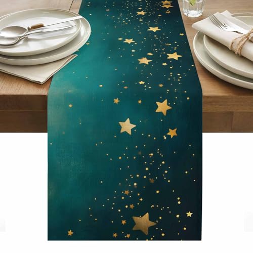 Dream Yellow Star on Teal Blue Table Runner 36 Inches