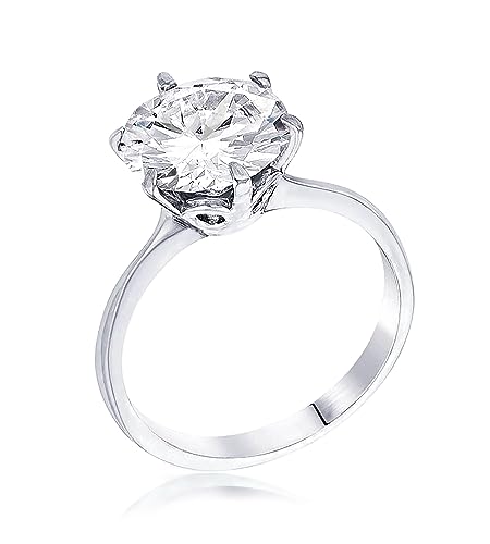 IVY & BAUBLE 1 Carat, 2 Carat, 3.5 Carat CZ Round Solitaire Engagement Ring in White Gold Plating, Size 5-102