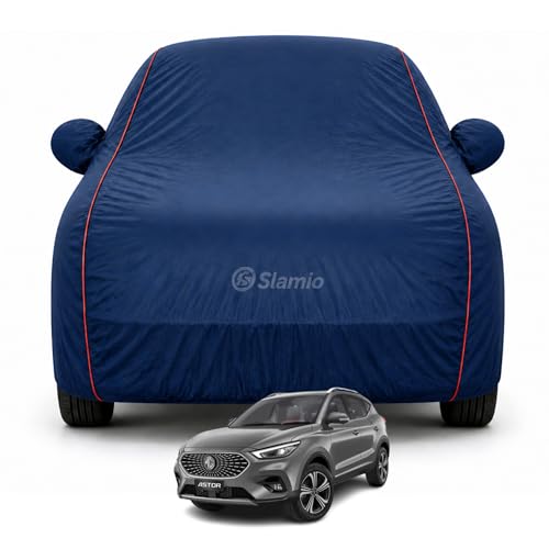 Image of Premium 100% Waterproof Car Cover for MG Astor Model | All-Weather, UV & Dust Protection | Heavy-Duty 3-Layer Fabric | Custom Fit with Mirror & Antenna Pockets | Navy Blue