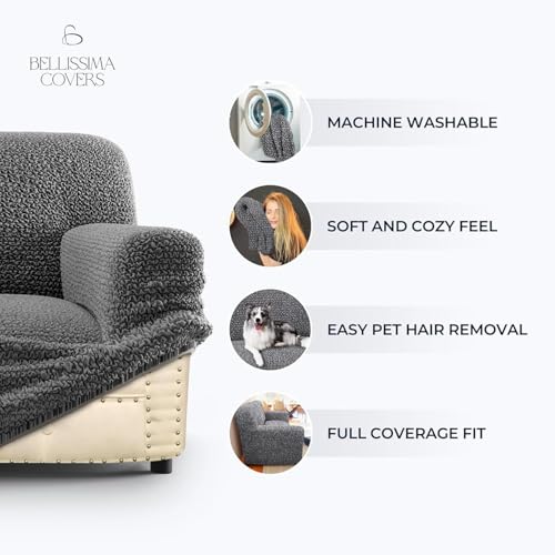 Image of Bellissima Sofa Covers - Premium Luxury Microfibra Plain Stretchable Sofa Cover Single Seater Fully Covered Slipcover, Imported from Italy (Terracotta)